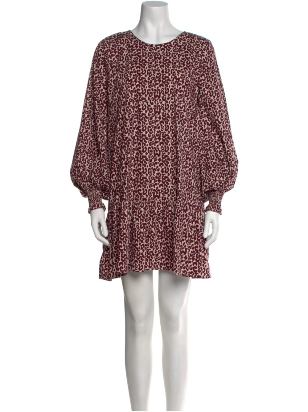 Munthe Nikolaja Dress | Women's Burgundy Leopard Print Long-Sleeve Mini Dress